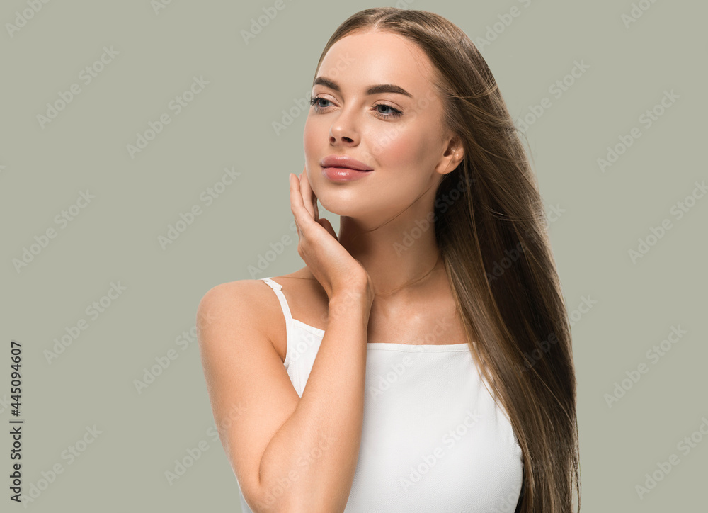 Beautiful woman with healthy smooth strong hair natural make up beauty female young model Beautiful woman with healthy smooth strong hair natural make up beauty female young model