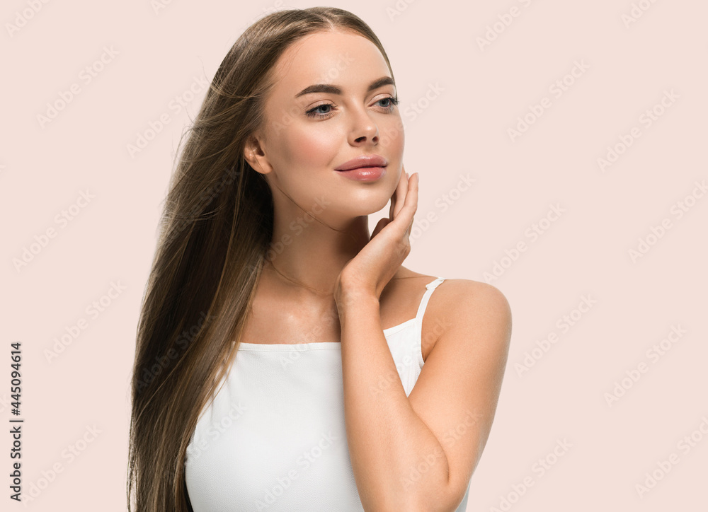 Beautiful woman with healthy smooth strong hair natural make up beauty female young model Beautiful woman with healthy smooth strong hair natural make up beauty female young model