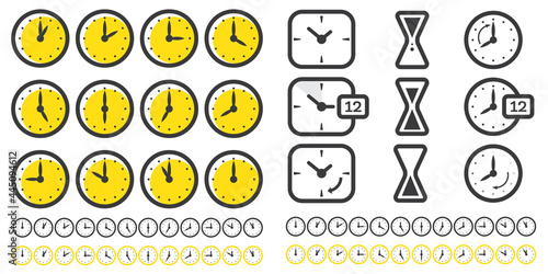 Fototapet Set of Clocks Icons for Every Hour Isolated on White.