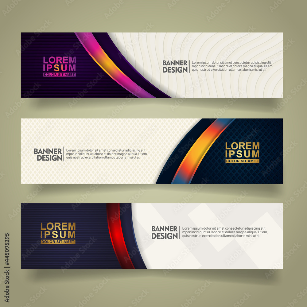 Naklejka premium Set abstract banner template design with luxury and elegant lines shape ornate on modern pattern background