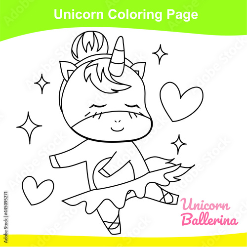 Unicorn coloring worksheet page. Coloring sweet unicorn worksheet page. Educational printable coloring worksheet. Additional worksheet for kids. Vector illustration in cartoon style. 