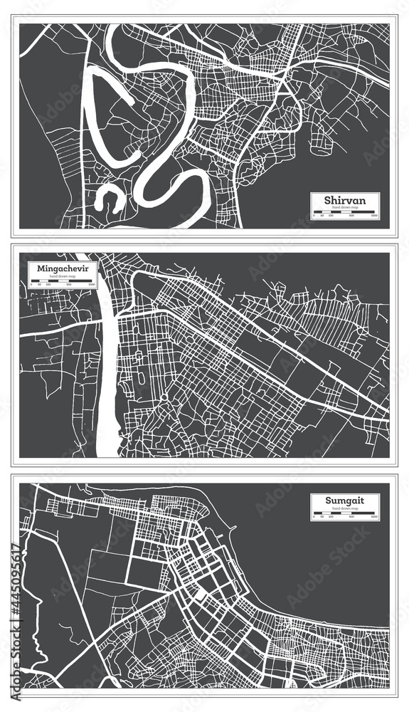 Obraz premium Mingachevir, Sumgait and Shirvan Azerbaijan City Map Set.