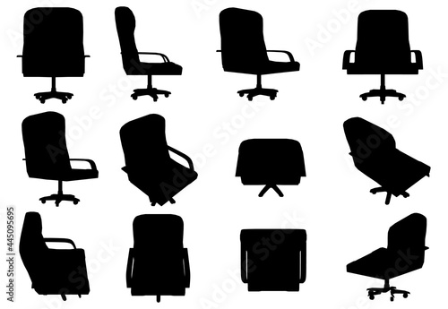 Set with silhouettes of an office chair in different positions isolated on a white background. Vector illustration