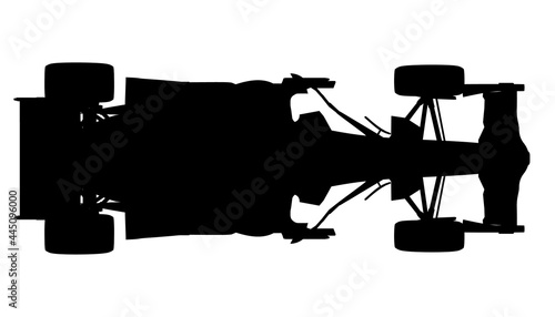 Silhouette of a racing car isolated on a white background. View from above. Vector illustration