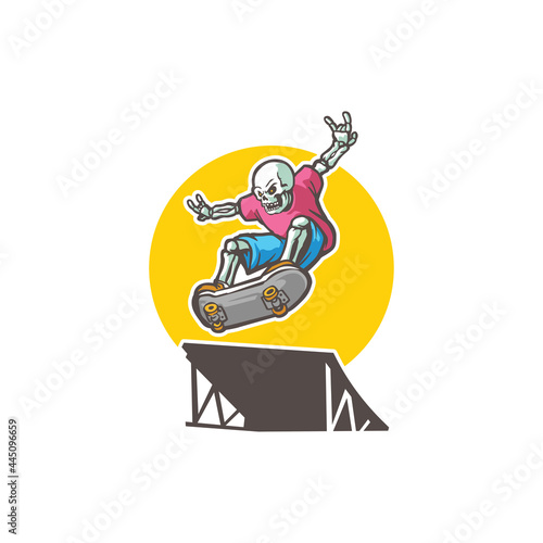 Skeleton skate mascot cartoon logo template