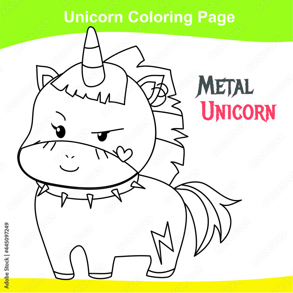 Unicorn coloring worksheet page. Coloring metal head unicorn worksheet