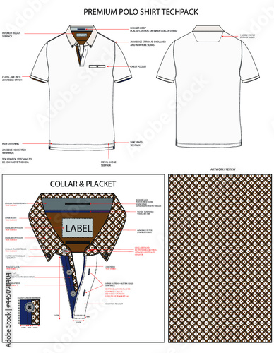 polo shirt techpack, tech pack, premium polo shirt techpack, technical spec, clothing, clothes, tshirt, wear, polo shirt, techpack, garment