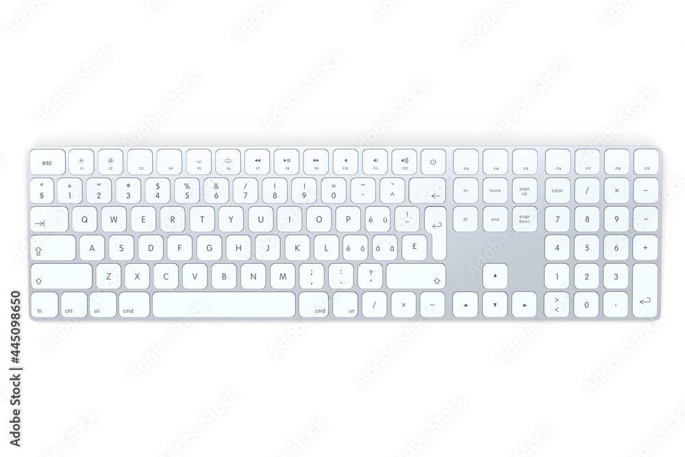 Modern aluminum computer keyboard isolated on white background. Modern aluminum computer keyboard isolated on white background.
