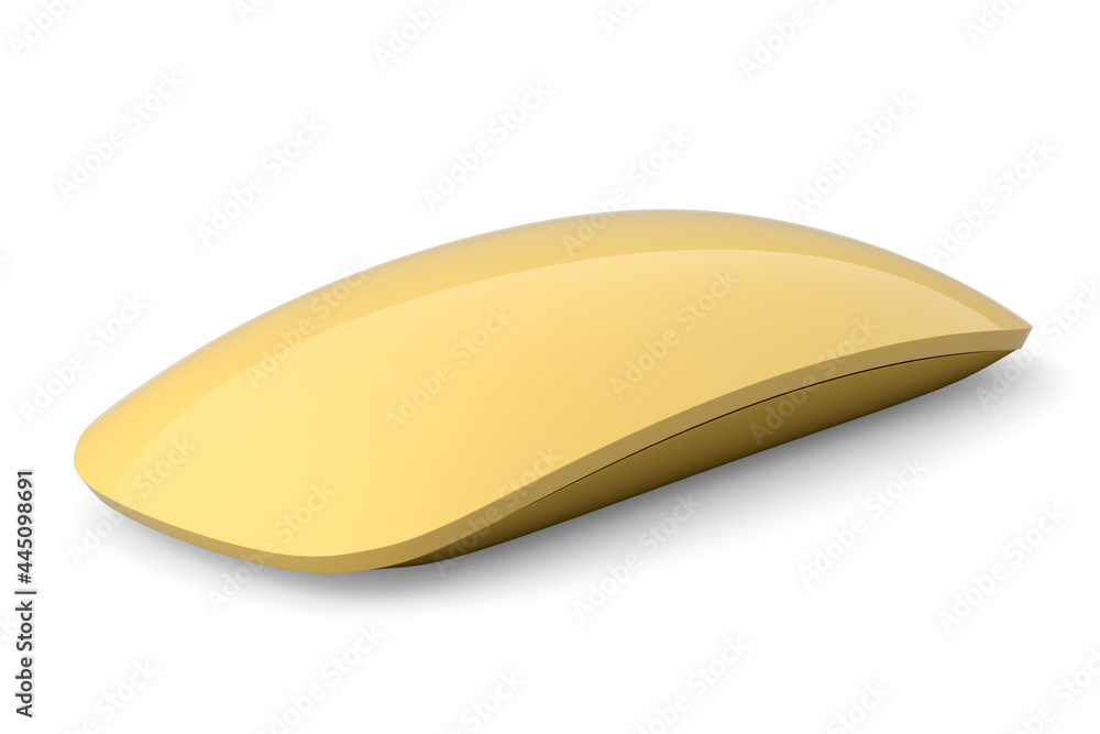 Realistic gold wireless computer mouse with touch isolated on black background. Realistic gold wireless computer mouse with touch isolated on black background.