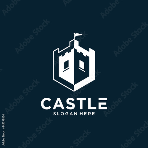 Vector illustration of castle logo design emblem, palace logo, fortress logo, Vector Illustration