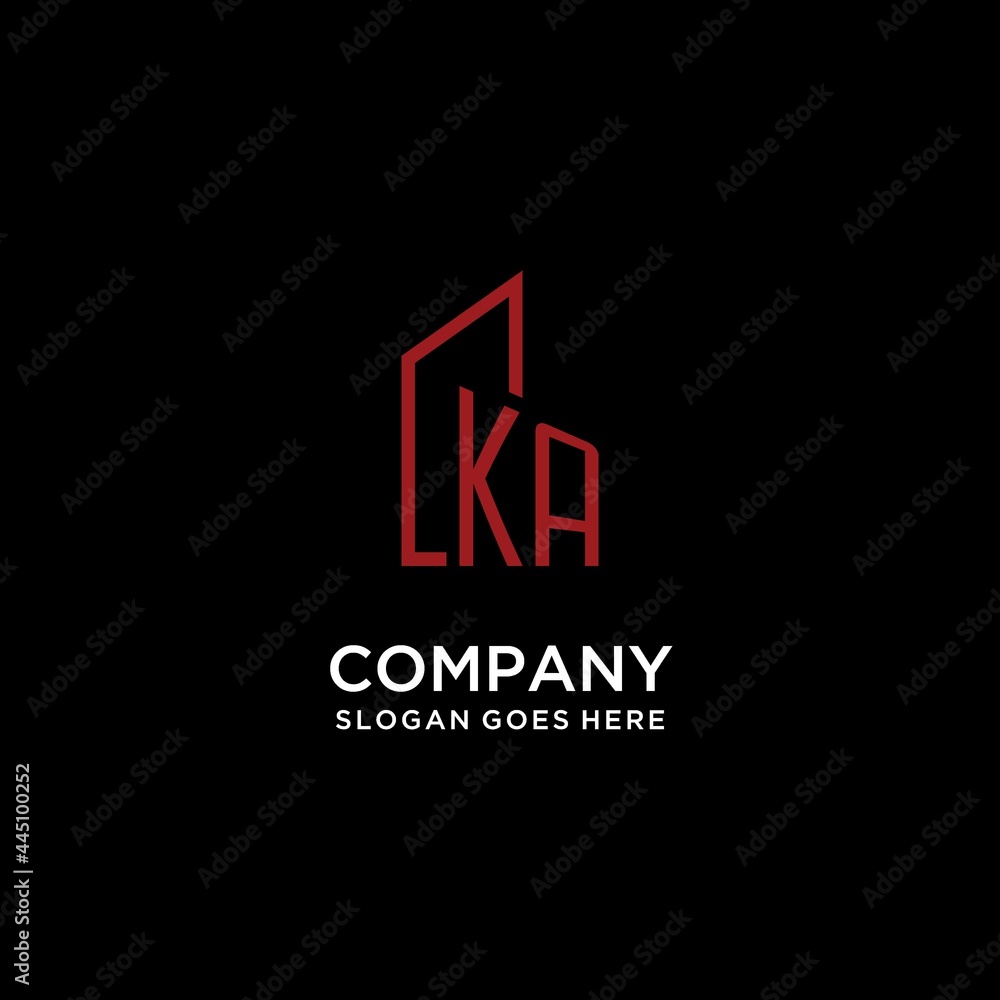 KA initial monogram with building logo design - obrazy, fototapety, plakaty 