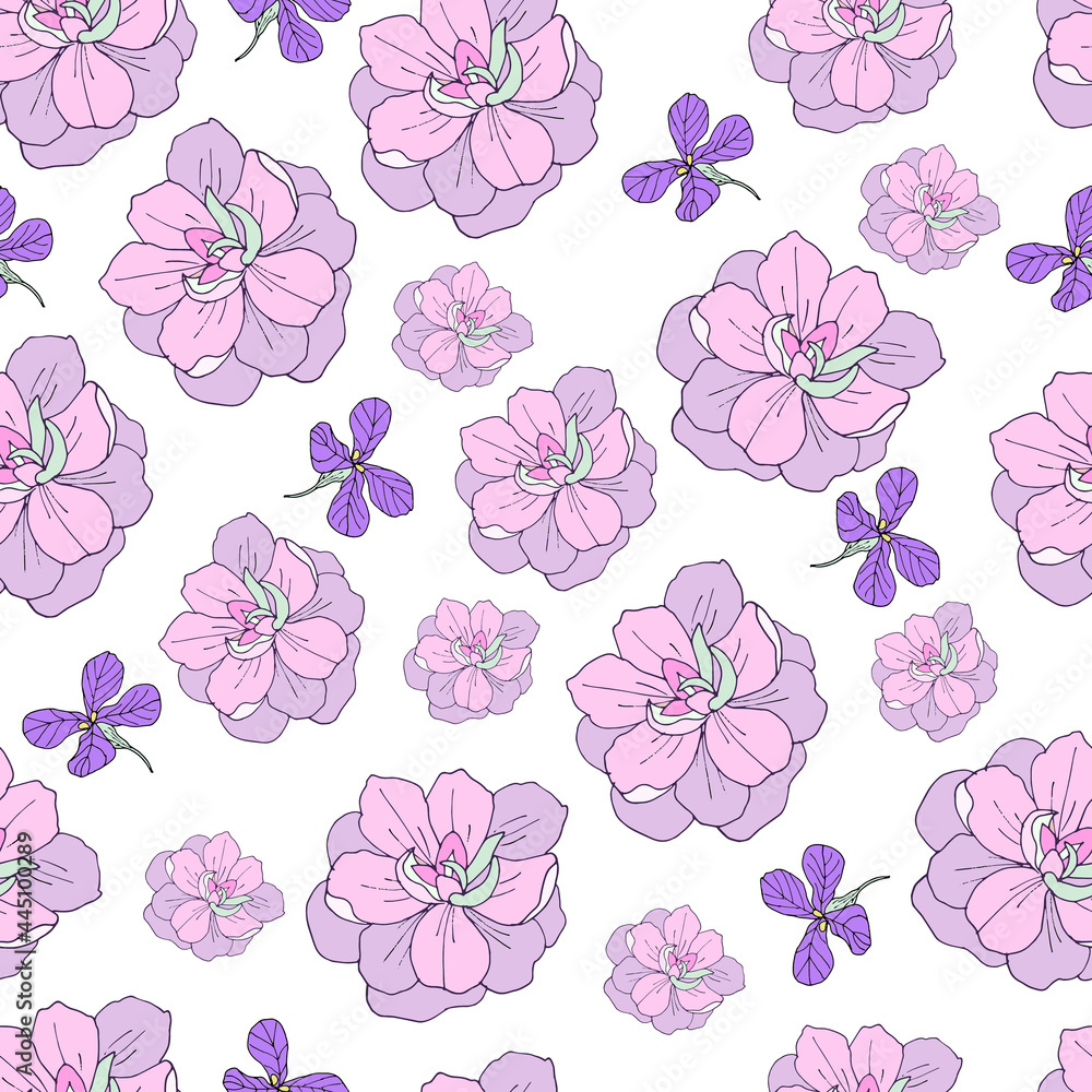 Fototapeta Seamless texture for your design. Hand-drawn flowers mattioles.