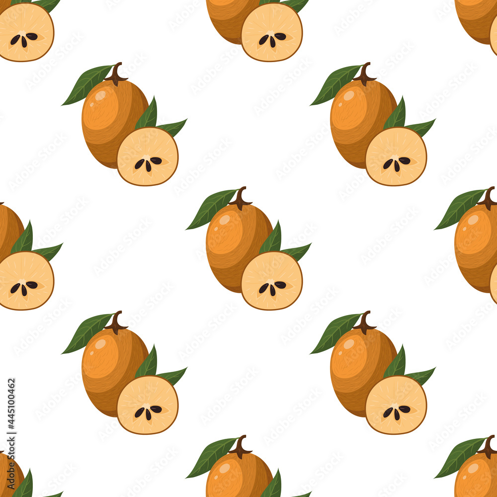 Seamless pattern with fresh sapodilla fruits isolated on white background. Summer fruits for healthy lifestyle. Organic fruit. Cartoon style. Vector illustration for any design. Seamless pattern with fresh sapodilla fruits isolated on white background. Summer fruits for healthy lifestyle. Organic fruit. Cartoon style. Vector illustration for any design.