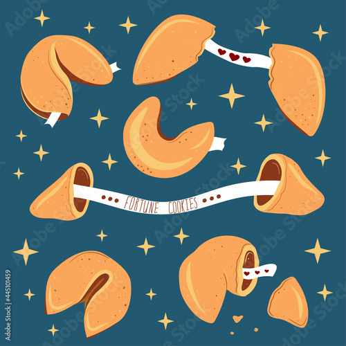 Chinese fortune cookies set. Vector flat illustration
