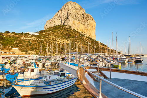 Penon de Ifach and fishing harbor in Calpe city. Alicante