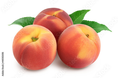 Ripe peach fruit isolated on white background with clipping path and full depth of field