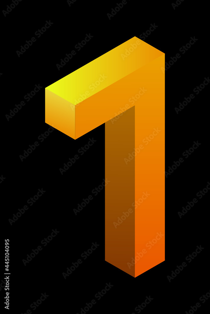 Gradient golden number 7 in isometric style. Yellow figure isolated on black background. Learning numbers, price, place. Gradient golden number 7 in isometric style. Yellow figure isolated on black background. Learning numbers, price, place.