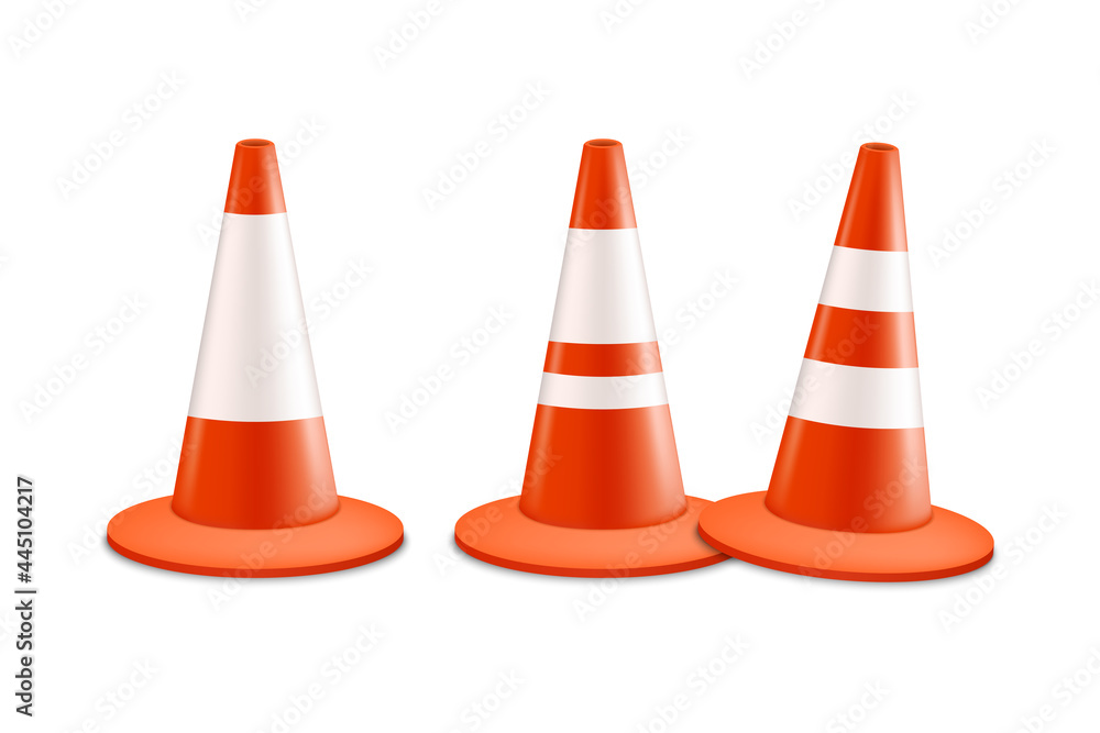 Traffic cones on white background, Orange road warning cone Traffic cones on white background, Orange road warning cone