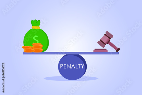 Penalty vector concept. Money bag balanced to a justice gave on the Penalty scales.