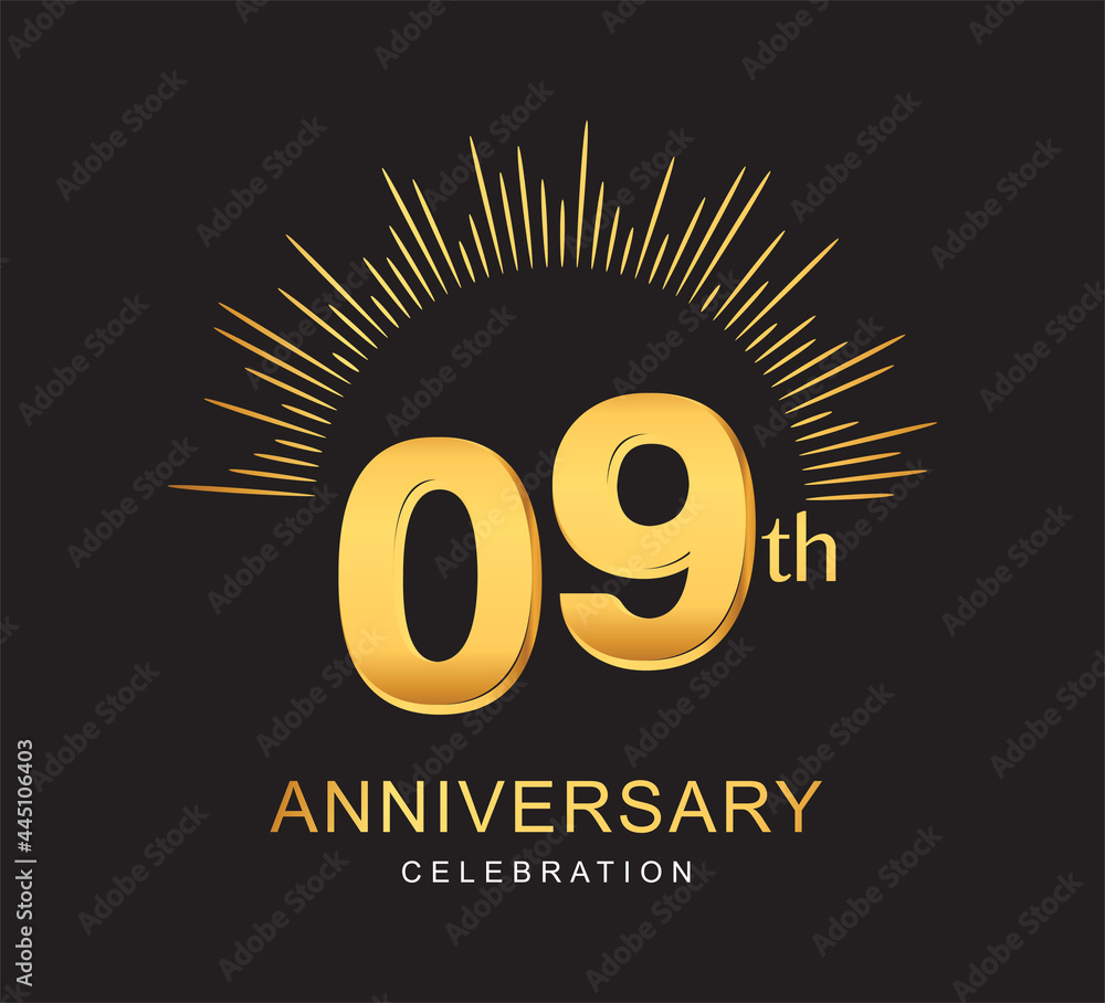 Fototapeta premium 9th anniversary design with golden color and firework for anniversary celebration