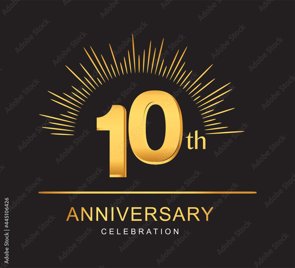 Fototapeta premium 10th anniversary design with golden color and firework for anniversary celebration
