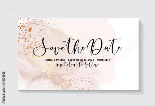  Blush pink Watercolor background wedding card  , bride to be stationery beige gold texture Vector