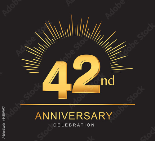 42nd anniversary design with golden color and firework for anniversary celebration photo