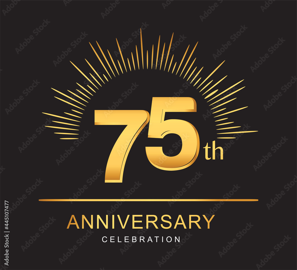 Naklejka premium 75th anniversary design with golden color and firework for anniversary celebration