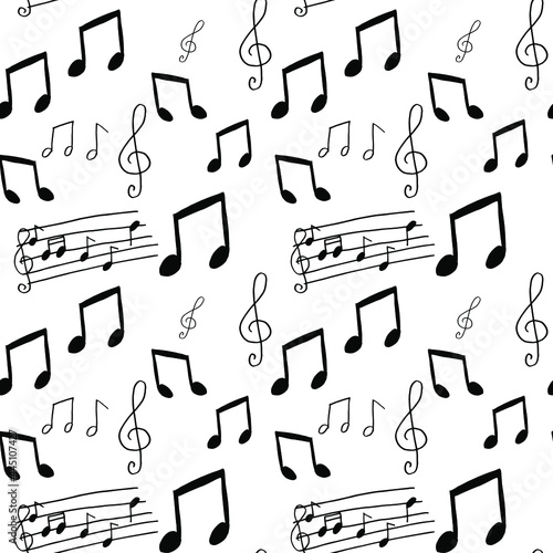 A pattern of musical symbols. Music notes, treble clef, musical symbols. For music.