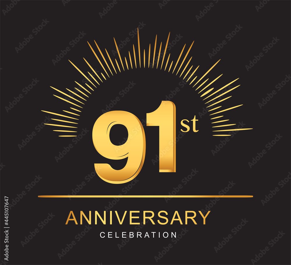 Fototapeta premium 91st anniversary design with golden color and firework for anniversary celebration