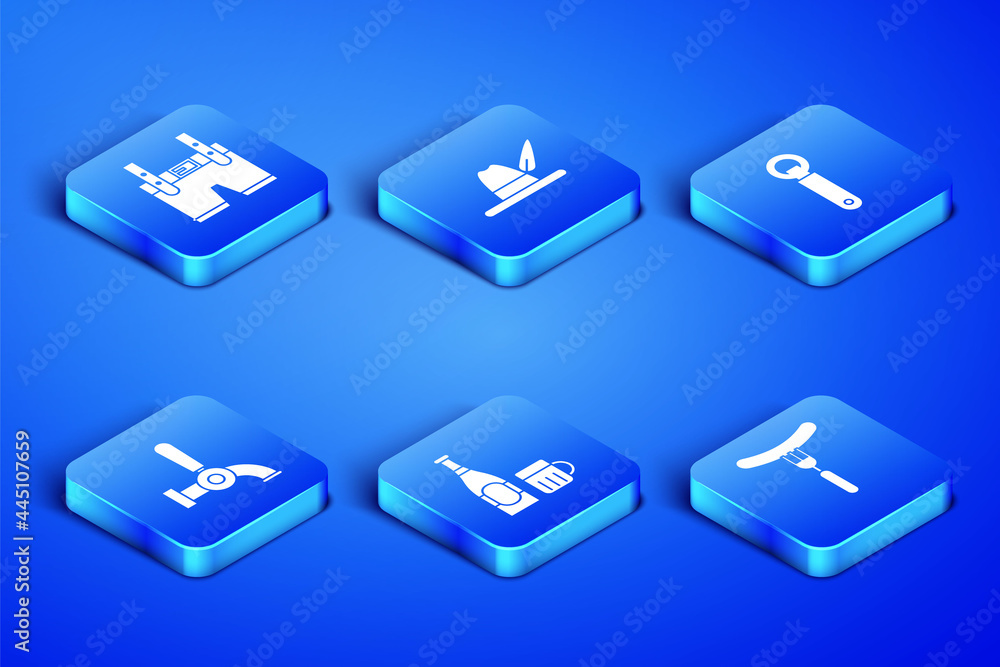 Set Sausage on the fork, Lederhosen, Beer bottle and glass, tap, Oktoberfest hat and Bottle opener icon. Vector Set Sausage on the fork, Lederhosen, Beer bottle and glass, tap, Oktoberfest hat and Bottle opener icon. Vector