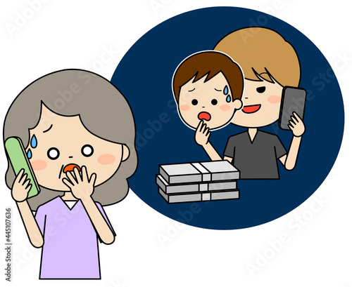 息子を装う詐欺電話に出ている高齢女性