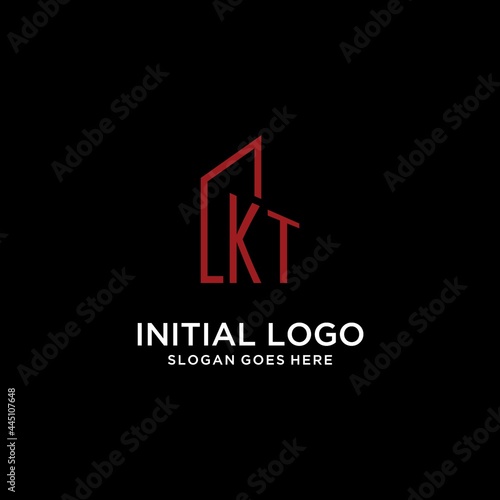 KT initial monogram with building logo design