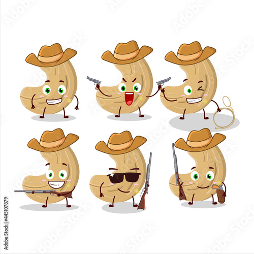 Cool cowboy cashew nuts cartoon character with a cute hat