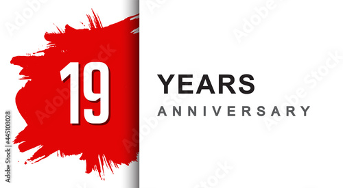 19th years anniversary design with red brush isolated on white background for company celebration event