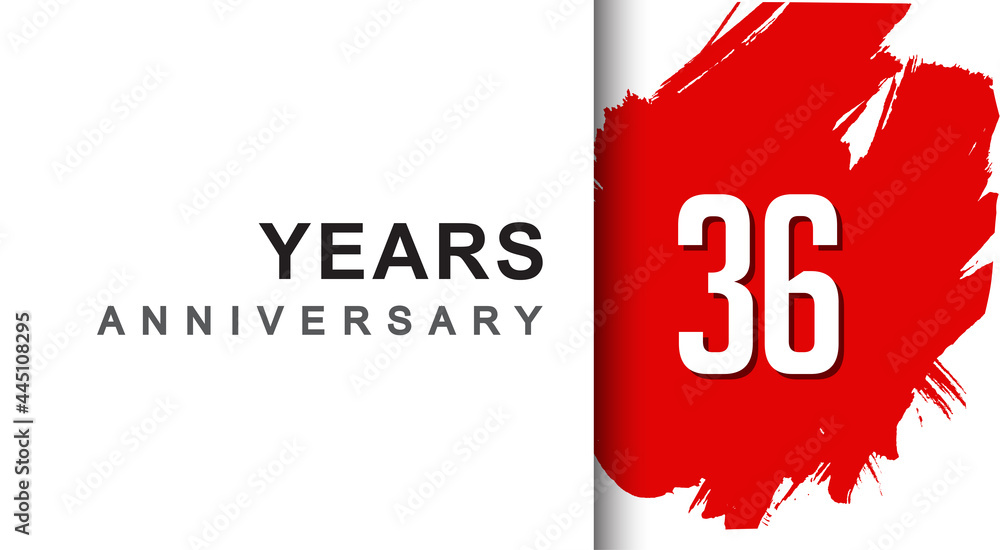 36th years anniversary design with red brush isolated on white background for company celebration event 36th years anniversary design with red brush isolated on white background for company celebration event