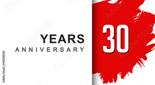 30th years anniversary design with red brush isolated on white background for company celebration event