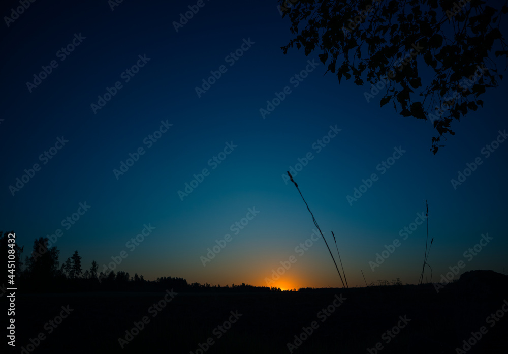 A beautiful morning landscape during the dawn before the sunrise. Summertime scenery of Northern Europe. A beautiful morning landscape during the dawn before the sunrise. Summertime scenery of Northern Europe.