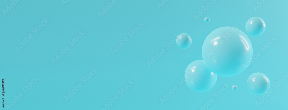 3d blue background abstract with glossy sphere of balls. 3d rendering design.