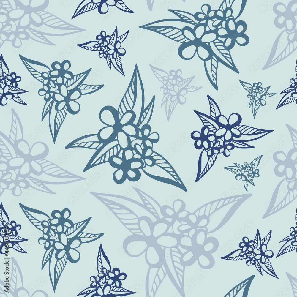 Vector seamless pattern colorful design of abstract lined flowers in pastel tones