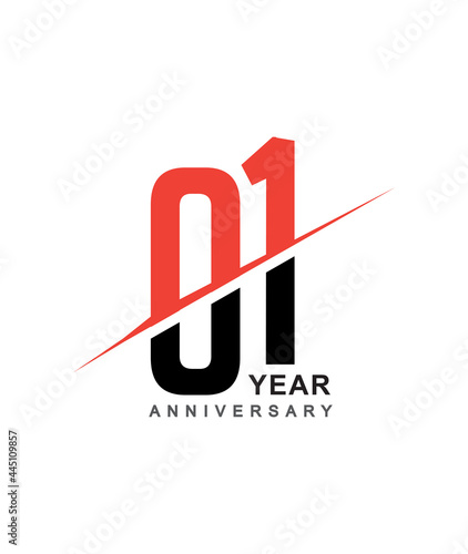 1st anniversary logo red and black swoosh design isolated on white background for anniversary celebration.