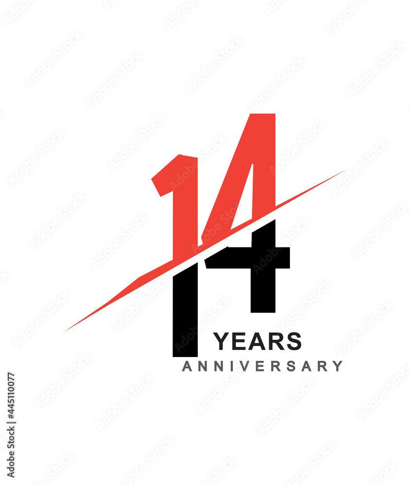 14th anniversary logo red and black swoosh design isolated on white background for anniversary celebration. 14th anniversary logo red and black swoosh design isolated on white background for anniversary celebration.
