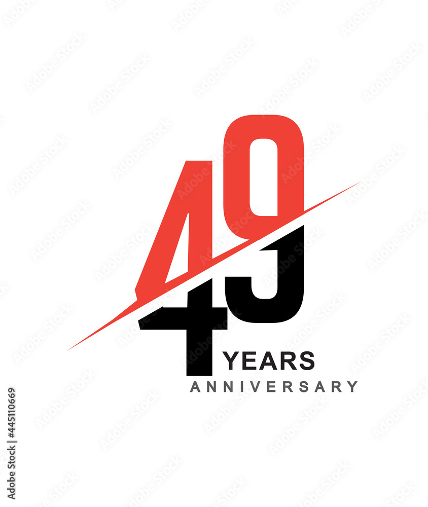 49th anniversary logo red and black swoosh design isolated on white ...