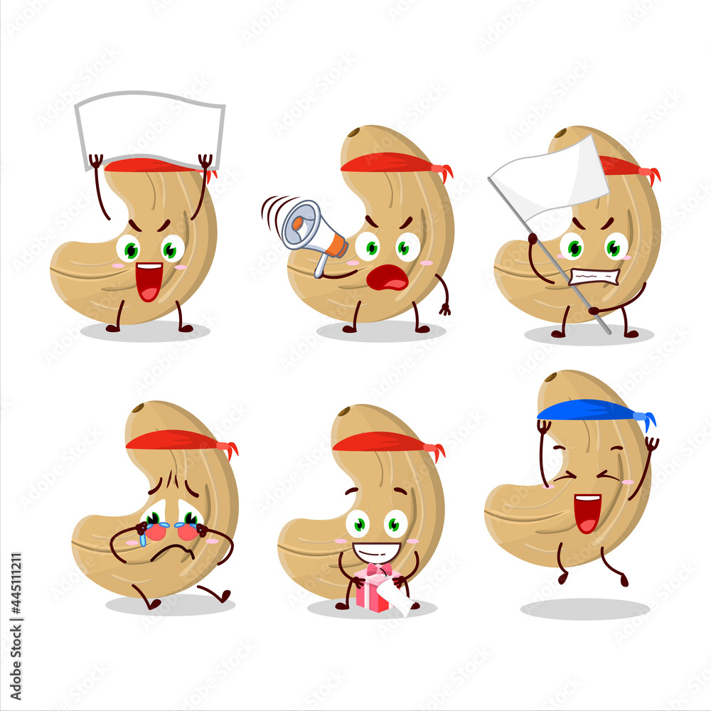 Mascot design style of cashew nuts character as an attractive supporter Mascot design style of cashew nuts character as an attractive supporter