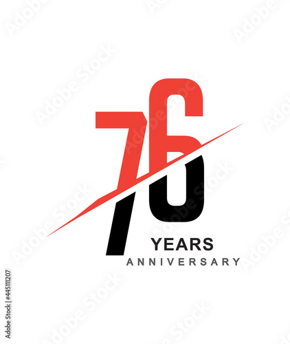 76th anniversary logo red and black swoosh design isolated on white background for anniversary celebration.