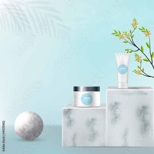 Skin care products with sky view background