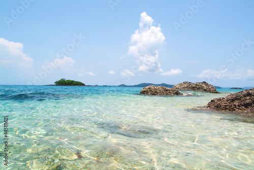 Nature tropical sea. Beautiful beach blue water, Travel tropical island, Blue sky and sea background, clear sea, Thailand