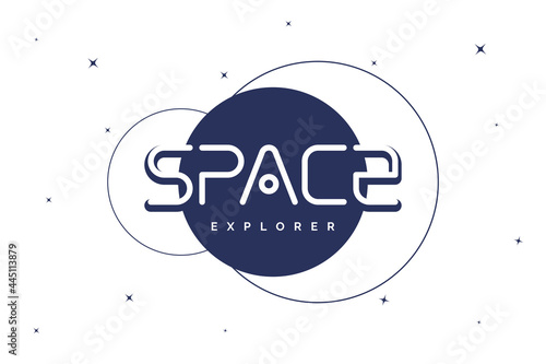 Space explorer logo concept. Galaxy exploring company logotype template. Universe trip brand symbol. Star tourism futuristic design element. Cosmic travel icon vector eps illustration