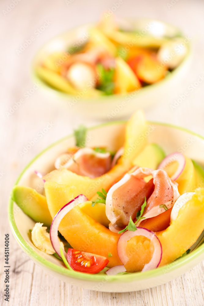 melon slices with avocado, mozzarella and ham melon slices with avocado, mozzarella and ham