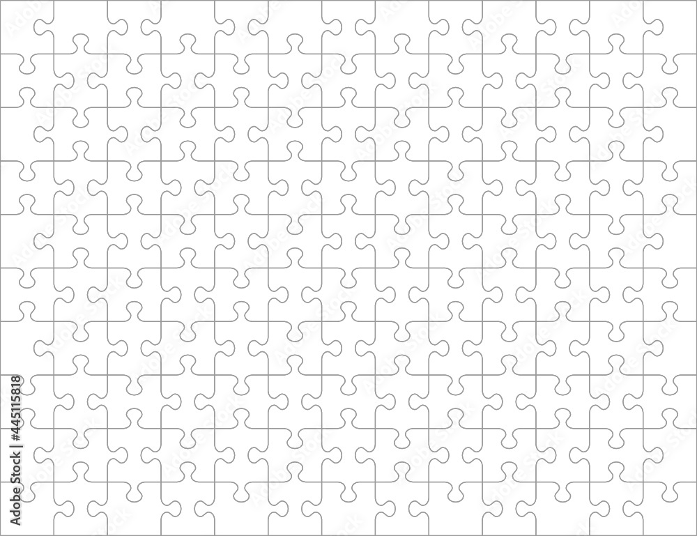 Jigsaw puzzle blank template or cutting guidelines of 130 transparent pieces. Classic style pieces are easy to separate (every piece is a single shape).
Jigsaw puzzle blank template or cutting guidelines of 130 transparent pieces. Classic style pieces are easy to separate (every piece is a single shape).